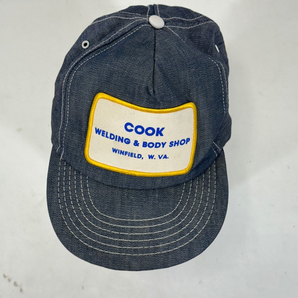 Vintage Cook Welding Body Shop Winfield WV Denim Trucker Hat Blue Snapback - Picture 2 of 7